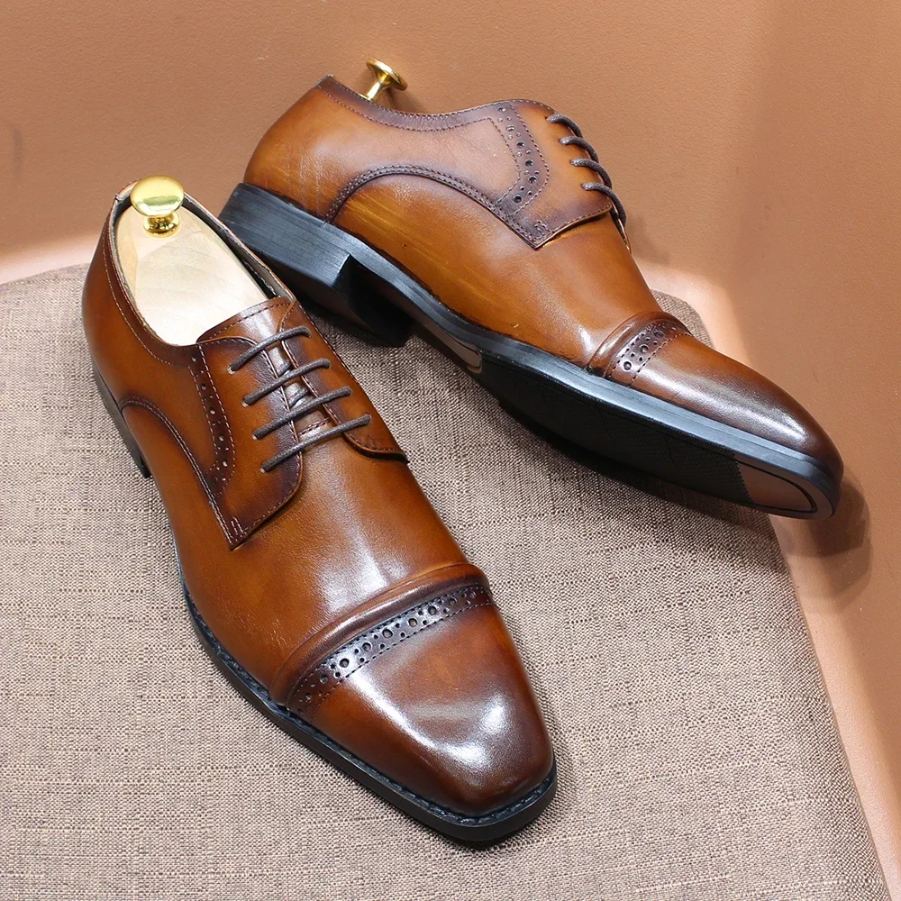 Men'S Shoes Smart - Sağlam Burunlu Oxford Hakiki Deri Parlak