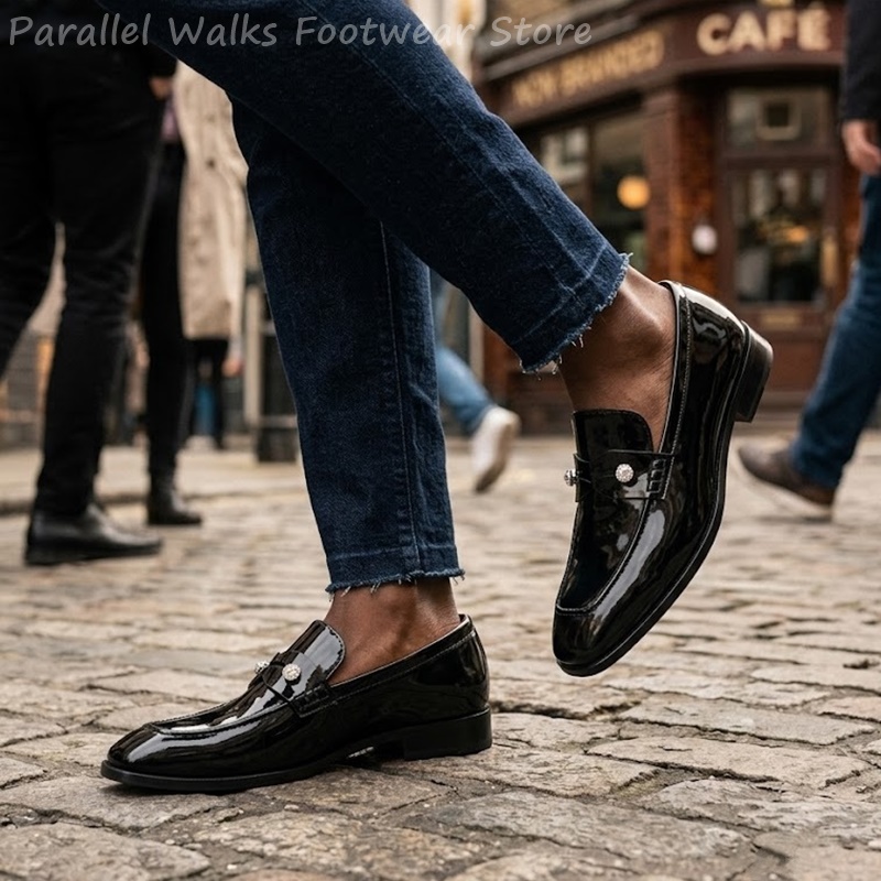 Men'S Shoes Smart - Erkek Siyah Rugan Görünümlü Süet Takma